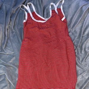 Red and white striped dress